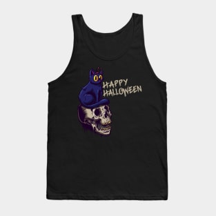 Happy Halloween Cat with Skull Costumes Tank Top